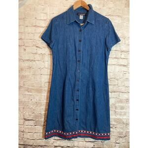 Vintage J.G. Hook Shirt Sweater Womens 8 Denim Blue Jean Button Front Embroidery